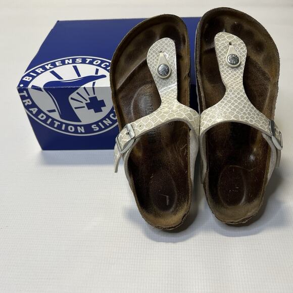 Birkenstock Gizeh Women Slip On Sandals Snake Skin Metallic Size 36 EU / 5 US - Picture 1 of 14